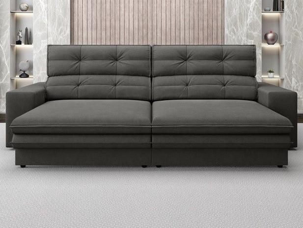 Sofá Pegasus 2,50m Assento Retrátil e Reclinável Velosuede Cinza - NETSOFAS Menor preço em Sofá Pegasus 2,50m Assento Retrátil e Reclinável Velosuede Cinza - NETSOFAS