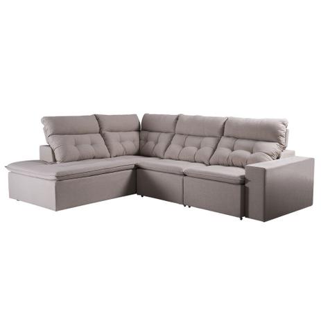 Sofá Retrátil 4 Lugares Londres 170cm com Chaise Veludo Bege - Gran Belo Menor preço em Sofá Retrátil 4 Lugares Londres 170cm com Chaise Veludo Bege - Gran Belo