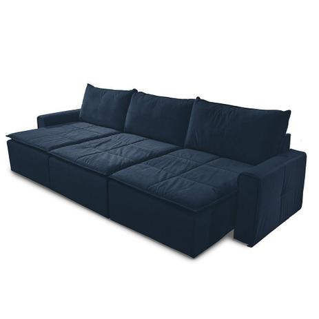 Sofá Retrátil 5 Lugares Luxo 308cm Suede Animale Azul - Ilha Bela Menor preço em Sofá Retrátil 5 Lugares Luxo 308cm Suede Animale Azul - Ilha Bela