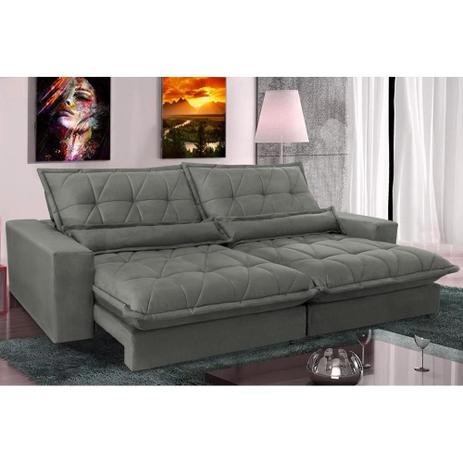 Sofa Retrátil e Reclinável 2|12m com Molas Ensacadas Cama inBox Soft Tecido Suede Cinza -