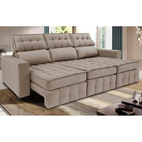 Sofá Retrátil e Reclinável 2,50m Molas Ensacadas e Costura Tripla Cama inBox Nobre Suede Bege Menor preço em Sofá Retrátil e Reclinável 2,50m Molas Ensacadas e Costura Tripla Cama inBox Nobre Suede Bege