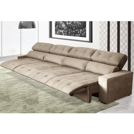 Menor preço em Sofá Retrátil e Reclinável 4 Lugares Realce Gralha Azul 3,80m Veludo Bege