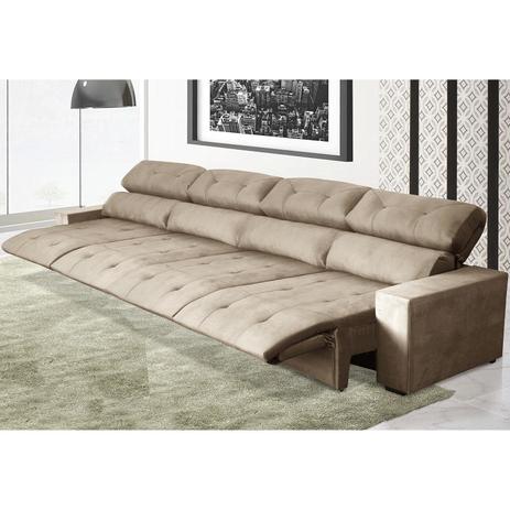 Menor preço em Sofá Retrátil e Reclinável 4 Lugares Realce Gralha Azul 4,20m Veludo Bege