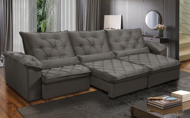 Sofa De Canto Com Chaise 6 Lugares 5070 Tecido Suede Almofadas Soltas Marrom Floral Boareto Sofa De Canto Magazine Luiza