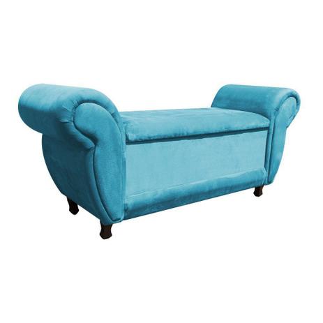 Sofá Retrô com Baú Itália Namoradeira Calçadeira Suede Azul Tiffany - DRossi Menor preço em Sofá Retrô com Baú Itália Namoradeira Calçadeira Suede Azul Tiffany - DRossi