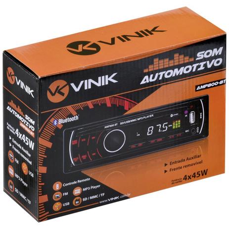 Som automotivo auto rádio mp3 player usb/sd/fm/aux/bluetooth 4x45w com controle remoto amp800-bt - Vinik Menor preço em Som automotivo auto rádio mp3 player usb/sd/fm/aux/bluetooth 4x45w com controle remoto amp800-bt - Vinik