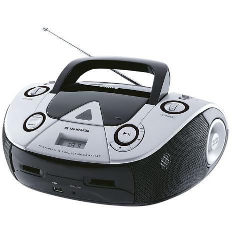 Som Portátil Philco Boombox PB126 CD Player Rádio FM USB Preto com Prata Bivolt Menor preço em Som Portátil Philco Boombox PB126 CD Player Rádio FM USB Preto com Prata Bivolt
