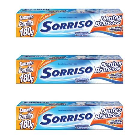 Sorriso Creme Dental Branco C/ Flúor 180g (Kit C/03) Menor preço em Sorriso Creme Dental Branco C/ Flúor 180g (Kit C/03)