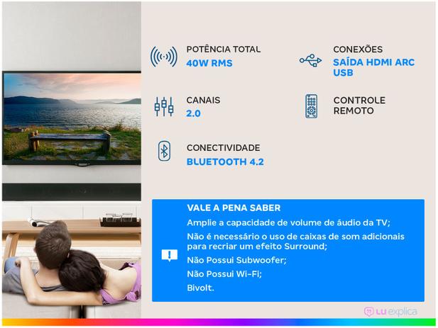 Soundbar JBL Bluetooth 40W - 2.0 Canais JBLBAR20AIOBLKBR