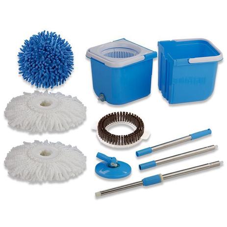 Spin Mop Duplo c/ 2 refil microfibra, 1 tira pó, 1 escovão - Vendasshop utensilios de limpeza Menor preço em Spin Mop Duplo c/ 2 refil microfibra, 1 tira pó, 1 escovão - Vendasshop utensilios de limpeza