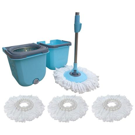 Spin Mop Duplo Compartimento de Água Com Cesto Inox Centrifugador 4 Refis Esfregão - Vendasshop utensilios de limpeza Menor preço em Spin Mop Duplo Compartimento de Água Com Cesto Inox Centrifugador 4 Refis Esfregão - Vendasshop utensilios de limpeza