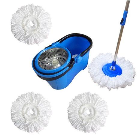 Spin Mop Esfregão Cesto Inox Cabo 1,60 Metros Com 4 Refis Microfibra - Vendasshop utensilios de limpeza Menor preço em Spin Mop Esfregão Cesto Inox Cabo 1,60 Metros Com 4 Refis Microfibra - Vendasshop utensilios de limpeza
