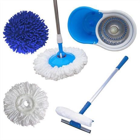 Spin Mop Esfregão Cesto Inox Com 3 Refis + Rodo Limpa Vidros com Cabo - Vendasshop utensilios de limpeza Menor preço em Spin Mop Esfregão Cesto Inox Com 3 Refis + Rodo Limpa Vidros com Cabo - Vendasshop utensilios de limpeza