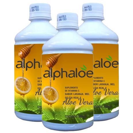 Suco de Aloe Vera Babosa com Laranja Mel e Geleia Real 500ml Kit com 3 Frascos - Alphaloe Menor preço em Suco de Aloe Vera Babosa com Laranja Mel e Geleia Real 500ml Kit com 3 Frascos - Alphaloe