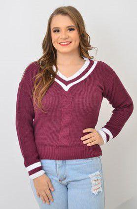 Suéter Tricot Gola V com Trança Central Feminino - Via Star - Suéter Feminino - Magazine Luiza