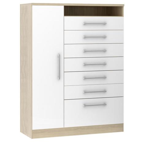 Super Cômoda Sapateira Uni 1 Porta e 7 Gavetas - Crema/Branco - Eucamóveis Menor preço em Super Cômoda Sapateira Uni 1 Porta e 7 Gavetas - Crema/Branco - Eucamóveis