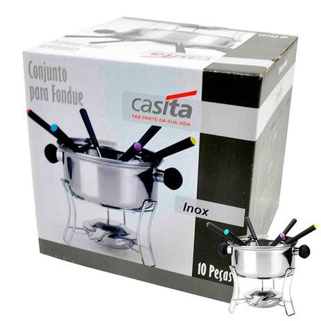 Super Kit Conjunto Fondue 10 peças Inox - Casita Menor preço em Super Kit Conjunto Fondue 10 peças Inox - Casita