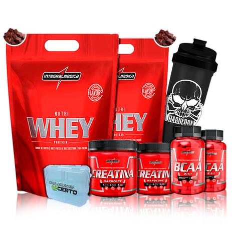 Super Kit Duplo Nutri Whey 900g + Creatina + Amino BCAA + Coqueteleira + Porta Caps - IntegralMedica Menor preço em Super Kit Duplo Nutri Whey 900g + Creatina + Amino BCAA + Coqueteleira + Porta Caps - IntegralMedica