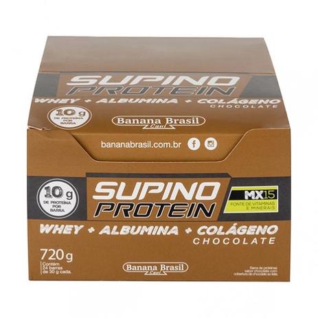 Supino Protein Barra de proteina sabor chocolate 30g x 24 - Banana Brasil Menor preço em Supino Protein Barra de proteina sabor chocolate 30g x 24 - Banana Brasil