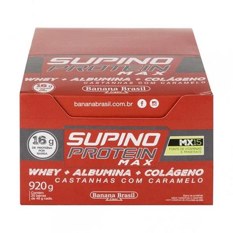 Supino Protein Max Barra de proteina sabor castanhas com caramelo 46g x 20 - Banana Brasil Menor preço em Supino Protein Max Barra de proteina sabor castanhas com caramelo 46g x 20 - Banana Brasil