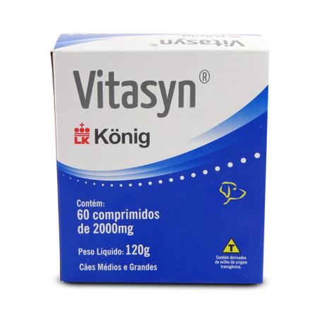 Suplemento Alimentar Vitasyn König 2000mg p/ Cães Médios e Grandes c/ 60 Comprimidos - Konig Menor preço em Suplemento Alimentar Vitasyn König 2000mg p/ Cães Médios e Grandes c/ 60 Comprimidos - Konig