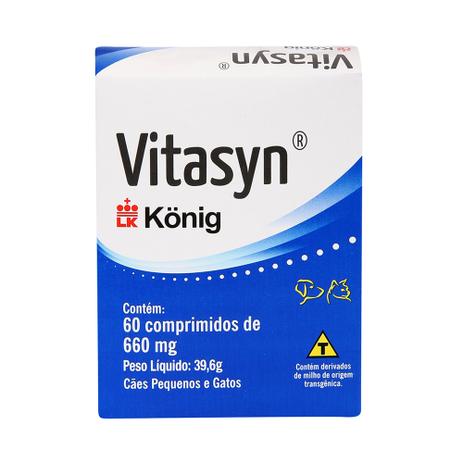 Suplemento Alimentar Vitasyn König 660mg p/ Cães Pequenos e Gatos c/ 60 Comprimidos - Konig Menor preço em Suplemento Alimentar Vitasyn König 660mg p/ Cães Pequenos e Gatos c/ 60 Comprimidos - Konig