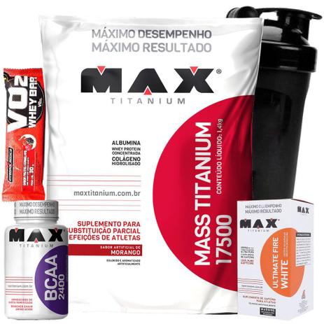 Menor preço em Suplemento para Aumento Peso Corporal e Energia - Massa Titanium 17500 1,4kg Bcaa 2400 Cafeina 210mg - Max titanium