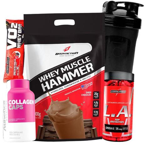 Suplemento para definição muscular Mulher - 100 Whey Muscle Hammer 900g L.A Top Definition Colageno - Body action Menor preço em Suplemento para definição muscular Mulher - 100 Whey Muscle Hammer 900g L.A Top Definition Colageno - Body action