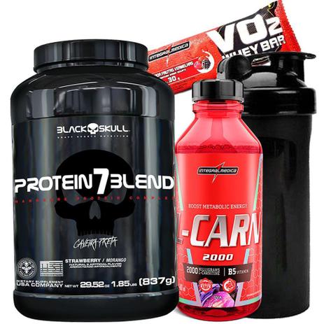 Suplemento para Definição Muscular - Whey Protein 7 Blend 837g + L Carnitina 480ml Copo Coqueteleira - Black skull Menor preço em Suplemento para Definição Muscular - Whey Protein 7 Blend 837g + L Carnitina 480ml Copo Coqueteleira - Black skull