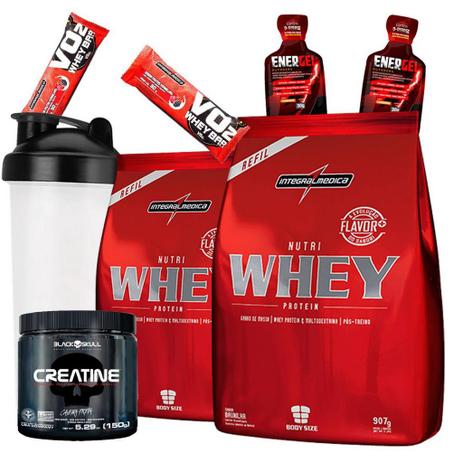 Suplemento para ganhar massa muscular 2x Whey Nutri 907g Cada Creatina 150g Coqueteleira Barra Gel - Integralmedica Menor preço em Suplemento para ganhar massa muscular 2x Whey Nutri 907g Cada Creatina 150g Coqueteleira Barra Gel - Integralmedica