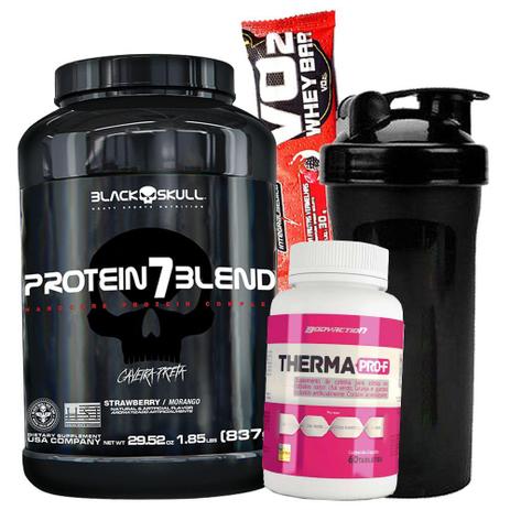 Suplemento para Mulheres Feminino - Whey Protein 7 Blend 837g Termogenico PRO-F 90caps Coqueteleira - Black skull Menor preço em Suplemento para Mulheres Feminino - Whey Protein 7 Blend 837g Termogenico PRO-F 90caps Coqueteleira - Black skull