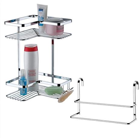 Suporte Cantoneira Dupla Para Shampoo Toalheiro de Box 45cm - Future Menor preço em Suporte Cantoneira Dupla Para Shampoo Toalheiro de Box 45cm - Future