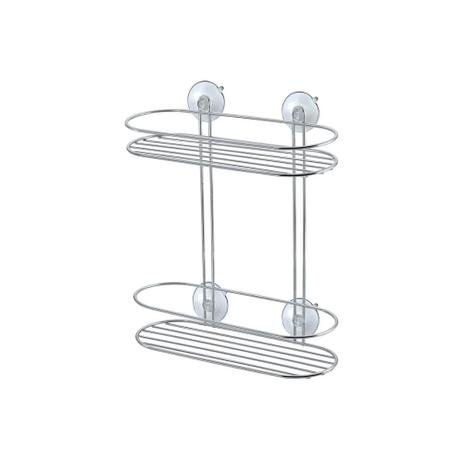 Suporte Duplo em Aço com Ventosas 30x27cm Cromado - Arthi Menor preço em Suporte Duplo em Aço com Ventosas 30x27cm Cromado - Arthi
