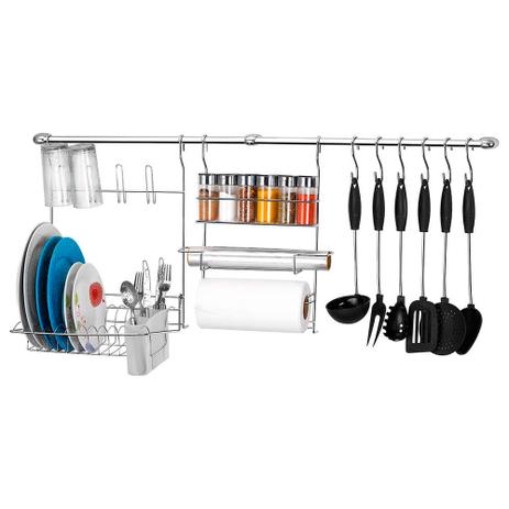 Suporte P/ Utensílios COOK HOME 18 Aço Cromado C/ Escorredor 23 peças - Arthi Menor preço em Suporte P/ Utensílios COOK HOME 18 Aço Cromado C/ Escorredor 23 peças - Arthi