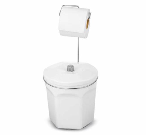Suporte para Papel Higiênico Com Lixeira Em Aço Cromado Passerini Branca Menor preço em Suporte para Papel Higiênico Com Lixeira Em Aço Cromado Passerini Branca