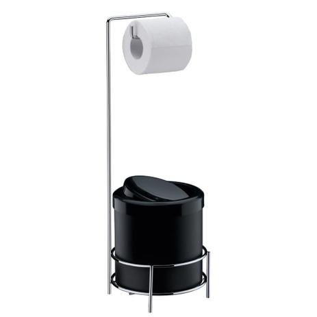Suporte Para Papel Higiênico Com Lixeira Preta 5 Litros - Aço Cromado - Future Menor preço em Suporte Para Papel Higiênico Com Lixeira Preta 5 Litros - Aço Cromado - Future