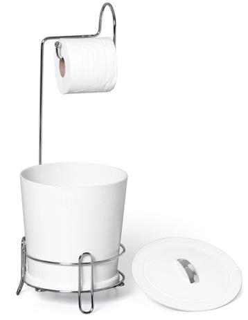 Suporte para Papel Higiênico Cromado com Lixeira Niquelart 304-4 Branca Menor preço em Suporte para Papel Higiênico Cromado com Lixeira Niquelart 304-4 Branca
