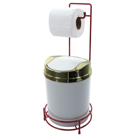 Suporte Para Papel Higiênico Vermelho Lixeira Basculante Dourada - Wp connect Menor preço em Suporte Para Papel Higiênico Vermelho Lixeira Basculante Dourada - Wp connect