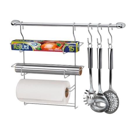 Suporte Para Talheres Porta Rolos Cromado 1 Barra 3 Ganchos - Arthi Menor preço em Suporte Para Talheres Porta Rolos Cromado 1 Barra 3 Ganchos - Arthi