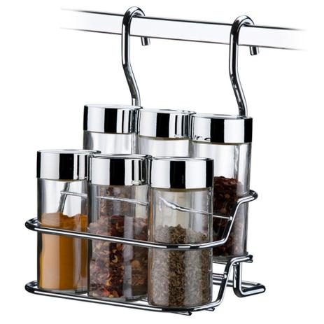 Suporte Para Temperos E Condimentos 6 Peças Para Barra De Cozinha - Aço Cromado - Future Menor preço em Suporte Para Temperos E Condimentos 6 Peças Para Barra De Cozinha - Aço Cromado - Future