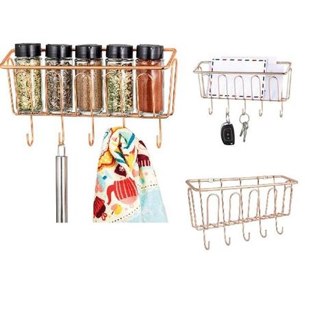 Suporte porta chaves cartas talheres temperos rose gold organizador multiuso de parede para cozinha - Passerini Menor preço em Suporte porta chaves cartas talheres temperos rose gold organizador multiuso de parede para cozinha - Passerini