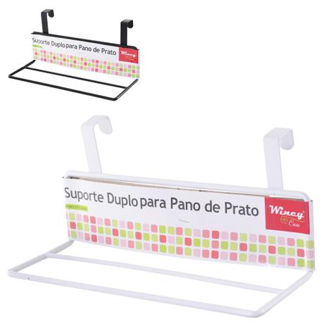 Suporte / porta pano de prato duplo de armario aramado black/branco 24x12x11cm - Wincy Menor preço em Suporte / porta pano de prato duplo de armario aramado black/branco 24x12x11cm - Wincy