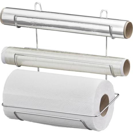 Suporte Porta Rolos Triplo Papel Toalha Alumínio Filme Aço - Zanline Menor preço em Suporte Porta Rolos Triplo Papel Toalha Alumínio Filme Aço - Zanline