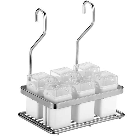 Suporte Porta Temperos E Condimentos Aéreo Aço Inox Com 6 Frascos Brancos - Schmitt Menor preço em Suporte Porta Temperos E Condimentos Aéreo Aço Inox Com 6 Frascos Brancos - Schmitt