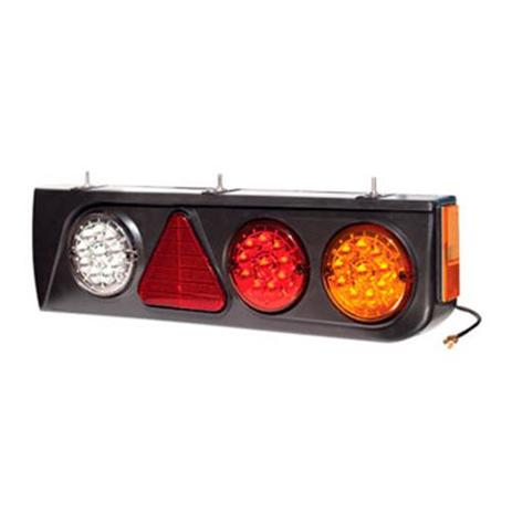 Suporte traseiro com lanternas 10 LEDs 24V e triângulo LE Tricolor 596x172x82mm - Pradolux Menor preço em Suporte traseiro com lanternas 10 LEDs 24V e triângulo LE Tricolor 596x172x82mm - Pradolux