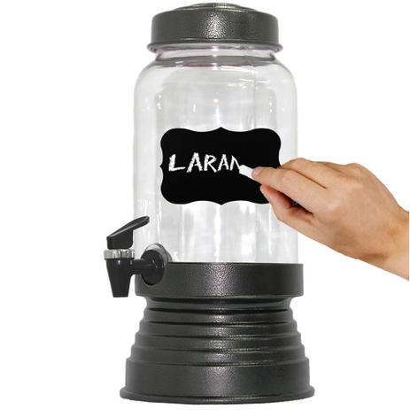 Suqueira De Vidro C/ Dispenser 3250ml Preto Craquelado + Lousa e Giz - Alumiart Menor preço em Suqueira De Vidro C/ Dispenser 3250ml Preto Craquelado + Lousa e Giz - Alumiart