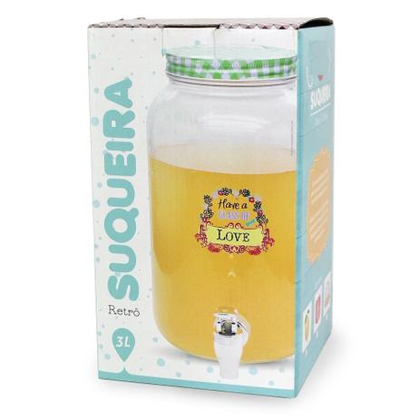 Suqueira dispenser de sucos agua retro de vidro 3 litros luxo com torneira decorado - Gimp Menor preço em Suqueira dispenser de sucos agua retro de vidro 3 litros luxo com torneira decorado - Gimp