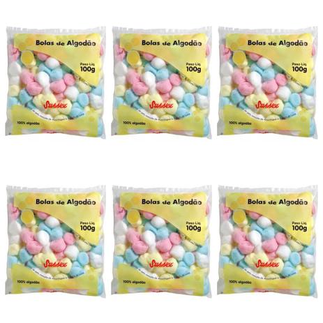 Sussex Algodão Bolas Colorido 100g (Kit C/06) Menor preço em Sussex Algodão Bolas Colorido 100g (Kit C/06)