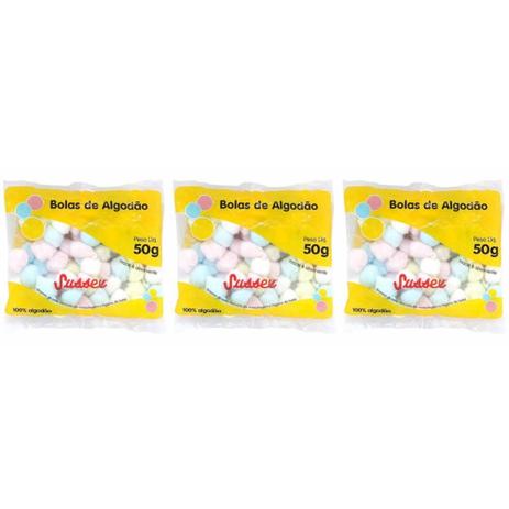 Sussex Algodão Bolas Colorido 50g (Kit C/03) Menor preço em Sussex Algodão Bolas Colorido 50g (Kit C/03)