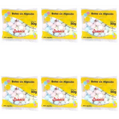 Sussex Algodão Bolas Colorido 50g (Kit C/06) Menor preço em Sussex Algodão Bolas Colorido 50g (Kit C/06)